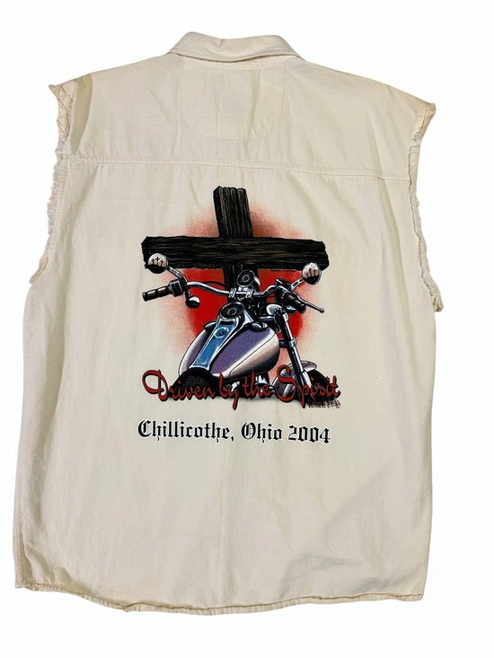 USA Biker Design Other - USA Biker Design Sleeveless Biker Shirt Driven By The Spirit Button-Up Cream XL